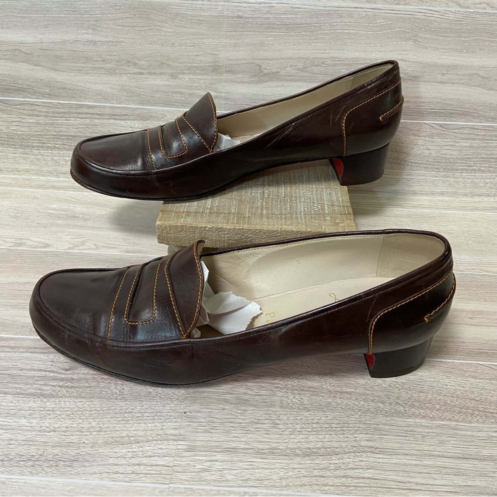 CHRISTIAN LOUBOUTIN VTG Red Bottom Brown Leather Penny Loafer Size 39 (US 9) - Picture 2 of 14